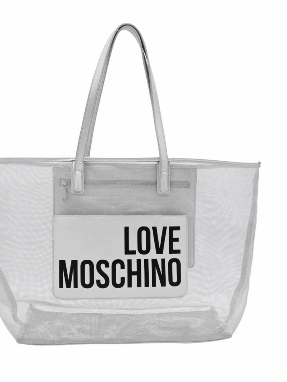 Love Moschino Silver Mesh Tote with Branded Patch